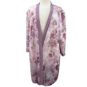 Dressbarn Women's 14 Floral‎ Kimonos Jacket Purple Satin Open Front Grandma USA